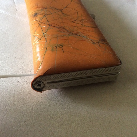 Vintage Hard Eye Glass Case Metal Snap Closure Orange, Gold & Green Design - Picture 7 of 8